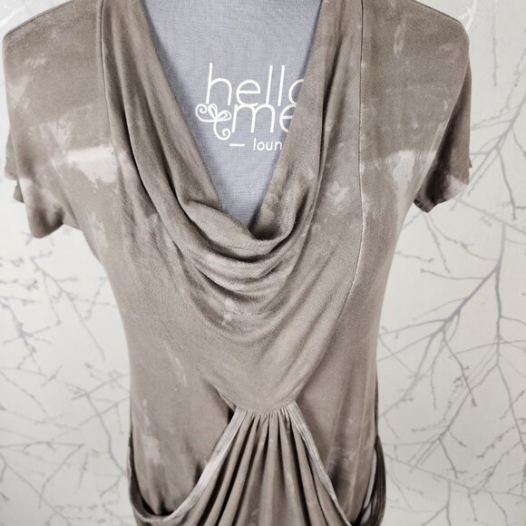 Ronen Chen Beige Washed Stretch Knit Pleated Drape Front Tunic - Picture 2 of 7